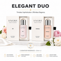 XIVORA Elegant Duo fragrance set displayed on a white marble.