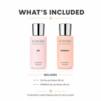 XIVORA fragrance duo package describing what is included.