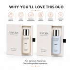 XIVORA fragrance duo set showing two boxed perfume bottles side by side.
