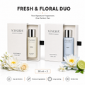 XIVORA Fresh & Floral Duo fragrance set showing boxes side by side.