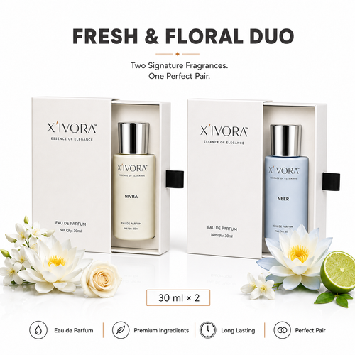 XIVORA Fresh & Floral Duo fragrance set showing boxes side by side.