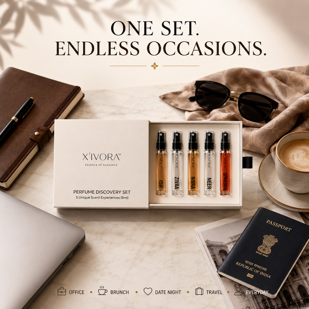 XIVORA perfume featuring five travel-size discovery set.