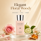 X'IVORA ISH Elegant Floral Woody perfume bottle displayed at the top.