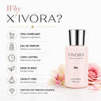 XIVORA Ish EDP bottle on with promotional text and icons.