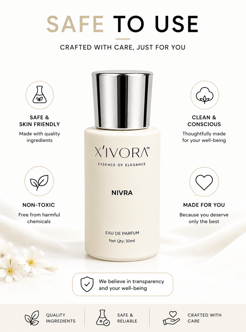 Xivora Nivra SAFE TO USE, skin friendly, conscious, non-toxic ,EDP made for you.