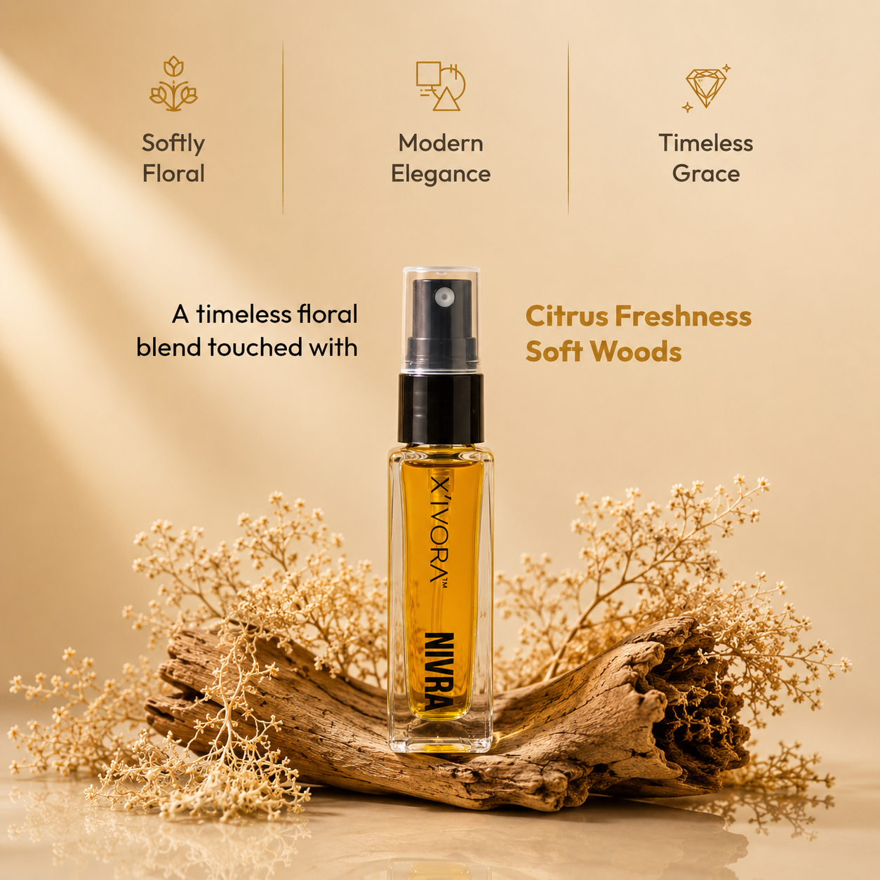 XIVORA NIVRA a clear 8ml spray bottle.