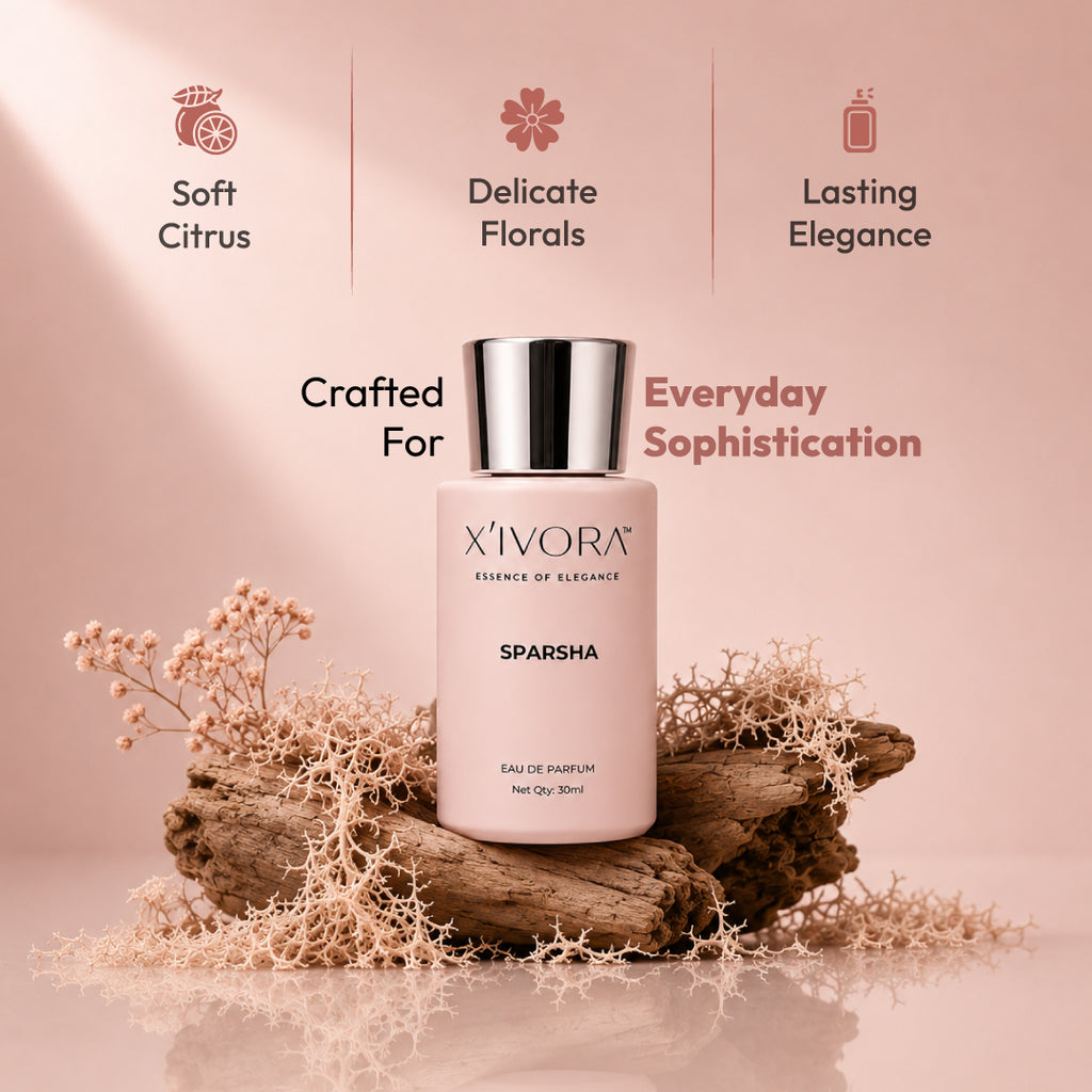 XIVORA SPARSHA floral fragrance story and soft musky scent profile