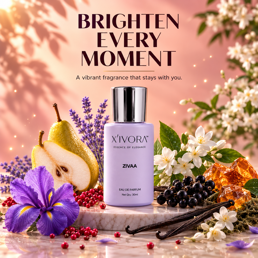 XIVORA ZIVAA EDP with the text BRIGHTEN EVERY MOMENT.