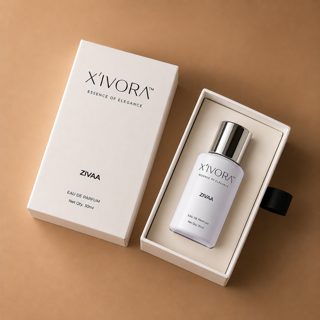 XIVORA ZIVAA Eau De Parfum bottle with premium packaging